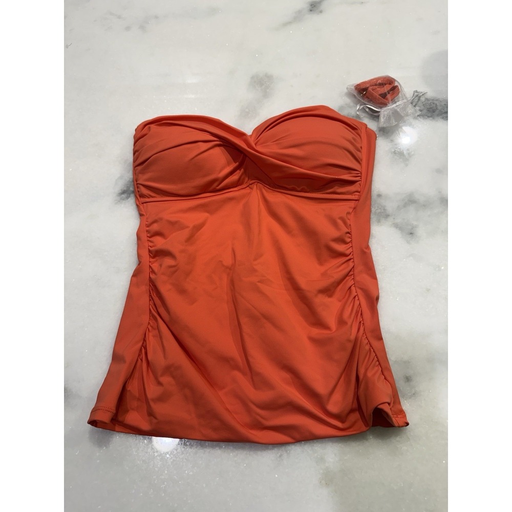 Anne Cole Tankini Top Women Small Coral Orange‎ Twist Front Ruched Bandeau NEW